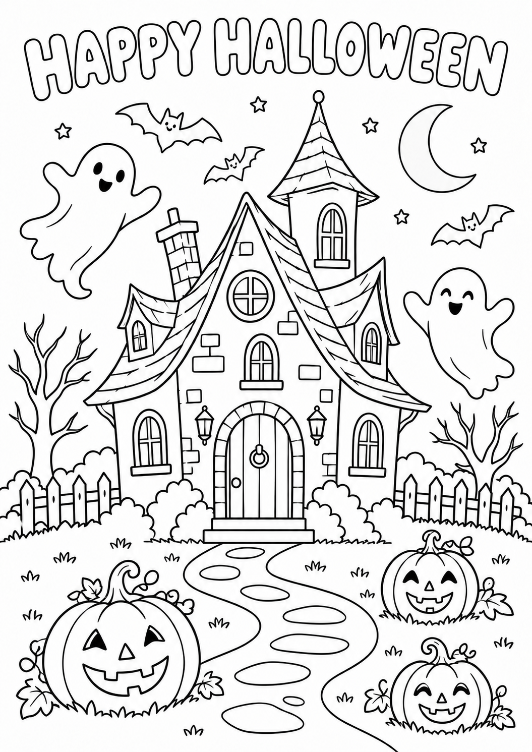 Haunted house colouring page preview